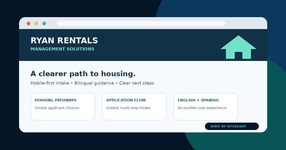 Ryan Rentals Management Solutions housing placement website built by SiteReadyWeb